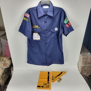Boy Scouts Of America Vintage Uniform Shirt With Patches Neckerchiefs Youth XL